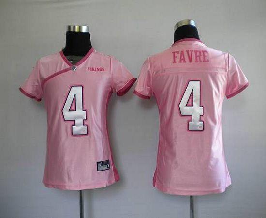 Vikings #4 Brett Favre Pink Lady Stitched NFL Jersey
